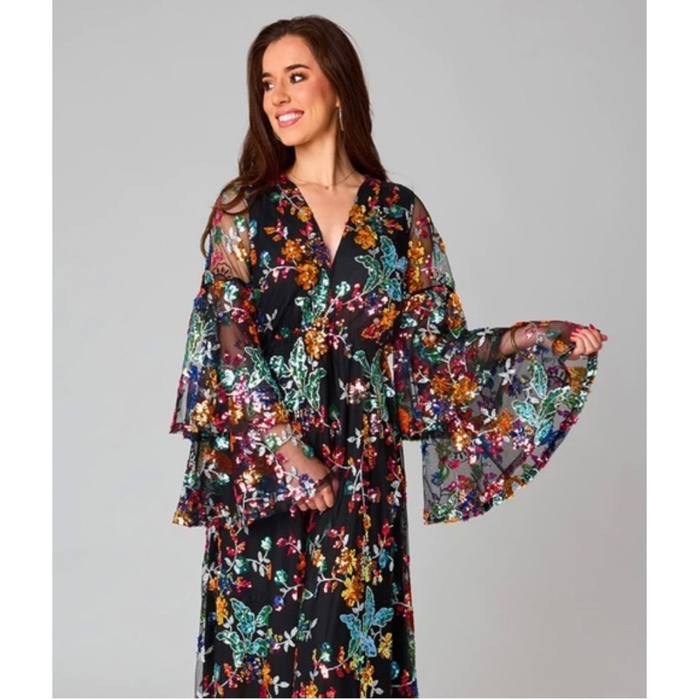 NWT Buddy Love Black Floral Sequin Maxi Dress